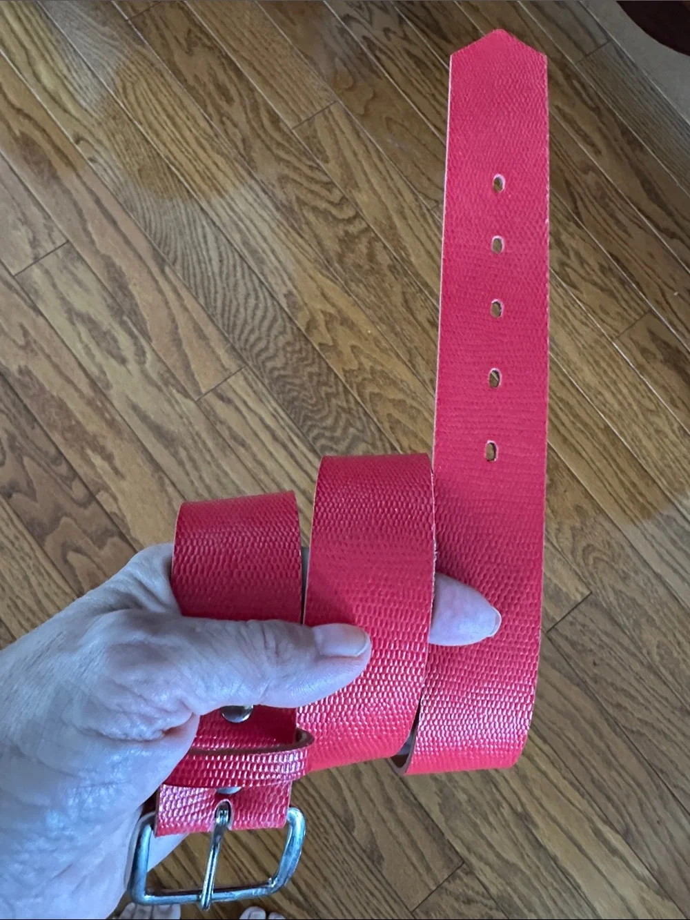 Vintage NWOT Red Textured Faux Leather Belt with Classic Silver‎ Buckle